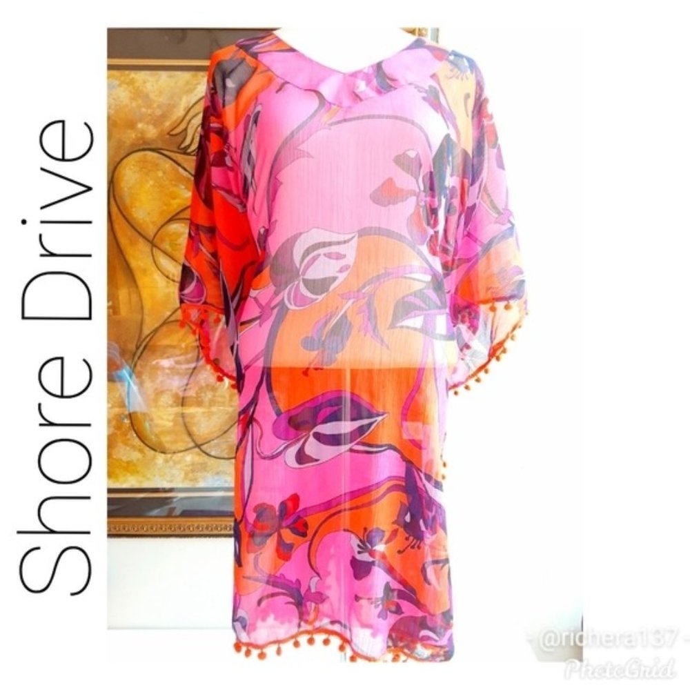 Shore Drive Floral Pom Pom Kimono